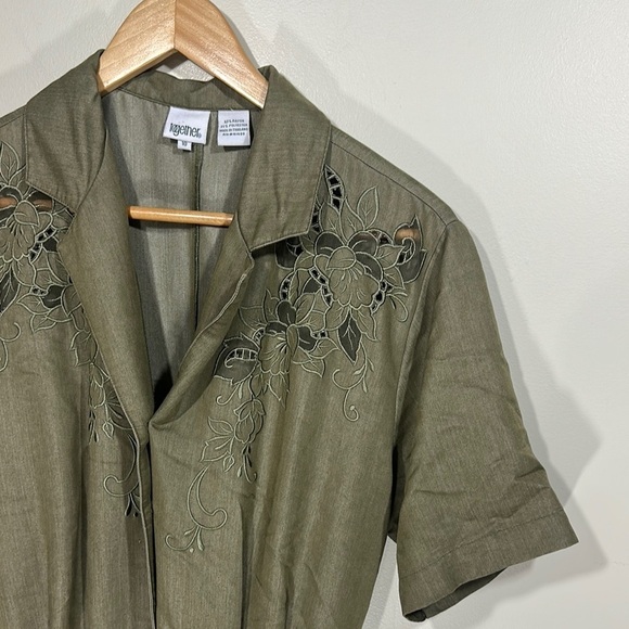 Together Green Notched Collar Shirt Romper with Belt Lace Detail - Picture 4 of 12